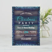 ラスティック カントリー クリスマス ホリデー ブルー グリッター 招待状 (スタンド正面)