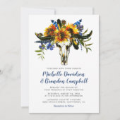 ラスティック カントリー ネイビーブルー ヒマワリ ボヘミア ウェディング 招待状 (正面)