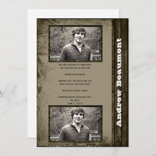 ラスティック カントリー フォト 卒業発表 案内状 (正面/裏面)