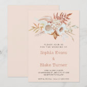 ラスティック カントリー フローラル ボタニカル ピンク クリーム ウェディング 招待状 (正面/裏面)