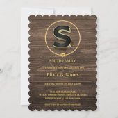 ラスティック キュート ゴールド ハート モノグラム ファミリー ベビー シャワー 招待状 (正面)