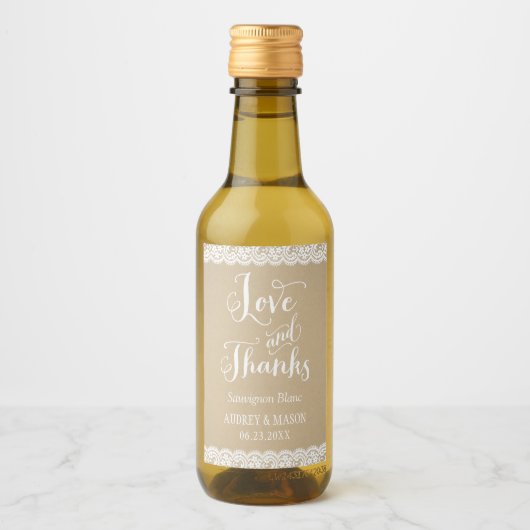 ラスティック クラフトとレースの結婚式 ワインボトル プチギフト ワインラベル (正面)