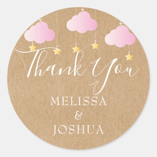 ラスティック クラフト きらきら ベビーシャワー ピンク ラウンドシール (正面)