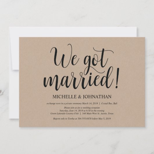 ラスティック クラフト ウェディング エロープメント レセプション 招待状 (正面)