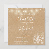 ラスティック クラフト ストリング ライト メイソンジャー ウェディング フォト 招待状 (正面)