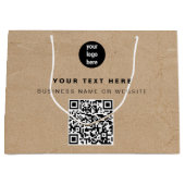 ラスティック クラフト ブラウン QR コード ビジネス ロゴ ラージペーパーバッグ (正面)