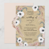 ラスティック クラフト ホワイト フローラル BOHO パンパス グラス トロピック 招待状 (正面/裏面)