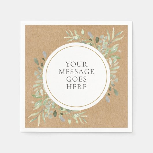 ラスティック クラフト ボヘミアンチック ユーカリ グリーン ウェディング スタンダードカクテルナプキン (正面)