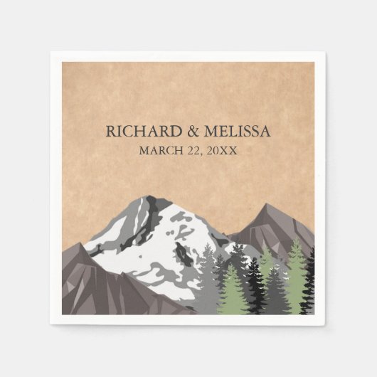 ラスティック クラフト マウンテン フォレスト ウェディング スタンダードカクテルナプキン (正面)