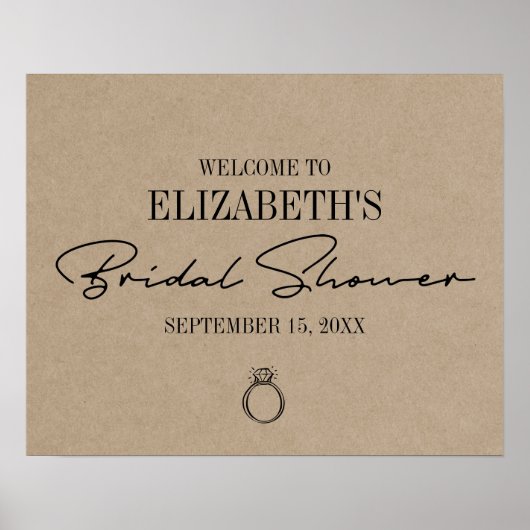 ラスティック クラフト モダン スクリプト ブライダル シャワー ウェルカム ポスター (正面)