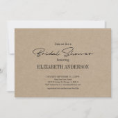 ラスティック クラフト モダン スクリプト リング付き ブライダル シャワー 招待状 (正面)