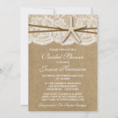 ラスティック クラフト、レース & ヒトデ ビーチ ブライダル シャワー 招待状 (正面)