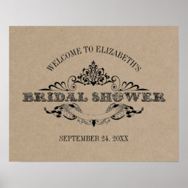 ラスティック クラフト ヴィンテージ フレーム ブライダル シャワー ウェルカム ポスター