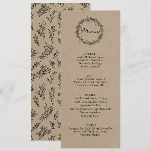 ラスティック クラフト 感謝祭のディナー メニュー 招待状 (正面/裏面)