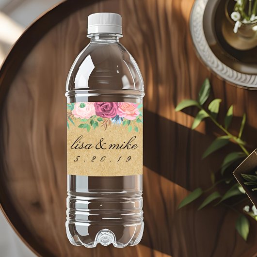 ラスティック クラフト 水彩 花 結婚式 ペットボトルラベル