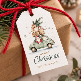 ラスティック クリスマス サンタ カー ウォーターカラー ギフトタグ
