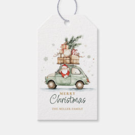 ラスティック クリスマス サンタ カー ウォーターカラー ギフトタグ