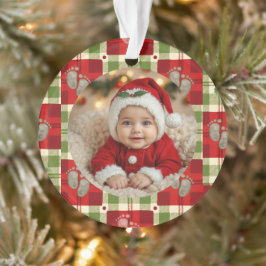ラスティック・クリスマス・チェック柄 赤ちゃんの初めてのクリスマス オーナメント