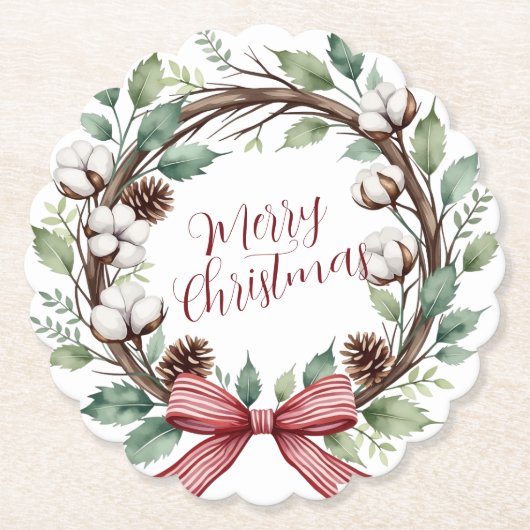 ラスティック クリスマス リース ペーパーコースター (正面)