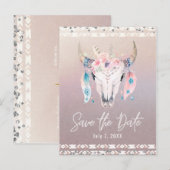 ラスティック グラム ボヘミア フラワー カウ スカル セーブ ザ デート 案内ポストカード (正面/裏面)