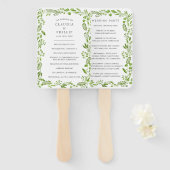 ラスティック グリーン オリーブ リーフ フレーム ウェディング プログラム ハンドファン (正面&裏面)