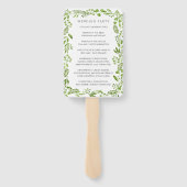 ラスティック グリーン オリーブ リーフ フレーム ウェディング プログラム ハンドファン (裏面)