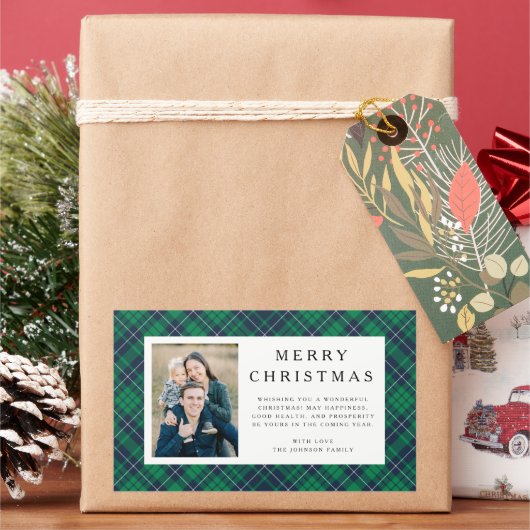 ラスティック グリーン プリント クリスマス 長方形シール (クリスマス)