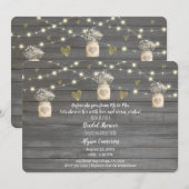 ラスティック グレー ウッド ライト & メイソンジャー ブライダルシャワー 招待状 (正面/裏面)