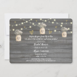 ラスティック グレー ウッド ライト & メイソンジャー ブライダルシャワー 招待状