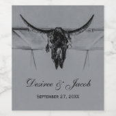 ラスティック グレー ブラック ウエスタン 牛の頭骨 ウェディング ワインラベル (シングルラベル)