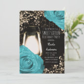 ラスティック グロー ランタン ターコイズ ブルー ローズ スイート 16 招待状 (スタンド正面)