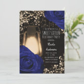 ラスティック グロー ランタン ネイビー ローズ ウェディング スイート 16 招待状 (スタンド正面)