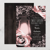 ラスティック グロー ランタン バラ色のピンクのバラ スイート 16 招待状 (正面/裏面)