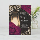 ラスティック グロー ランタン マゼンタ ローズ 婚約パーティー 招待状 (スタンド正面)