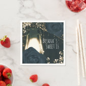 ラスティック グロー ランタン ライトブルー ブラック ローズ ウェディング スタンダードカクテルナプキン (インサイチュ)