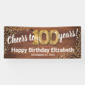 ラスティック ゴールド グリッター 100歳の誕生日 横断幕 (横)
