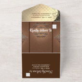 ラスティック ゴールド フラワー ウェディング オールインワン 招待状 (外側)