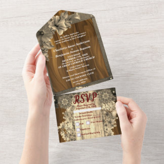 ラスティック ゴールド フラワー ウェディング オールインワン 招待状