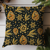 ラスティック ゴールド 松ぼっくりと雪の結晶 クッション