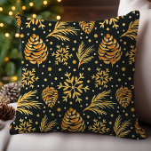 ラスティック ゴールド 松ぼっくりと雪の結晶 クッション