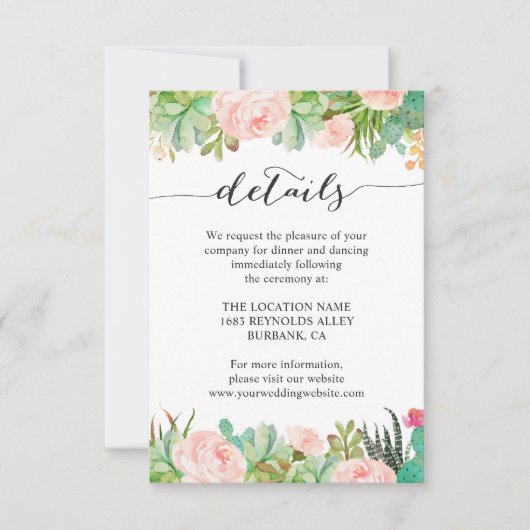 ラスティック サキュレント カクスタス ウェディング レセプションの詳細 招待状 (正面)