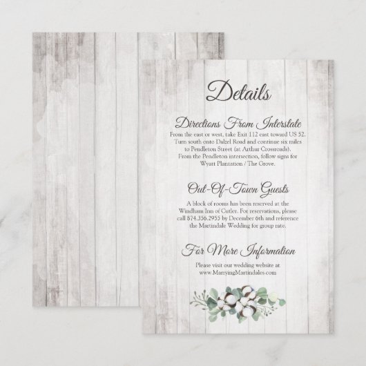 ラスティック サザン コットン ウェディングの詳細 / 方向 エンクロージャーカード (正面/裏面)