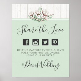 ラスティック サザン コットン ウェディング ハッシュタグ フォト サイン