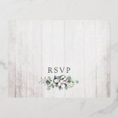 ラスティック サザン コットン ボール ボタニカル ウェディング RSVP 箔招待状ポストカード (裏面)