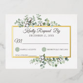 ラスティック サザン コットン ボール ボタニカル ウェディング RSVP 箔招待状ポストカード (正面)