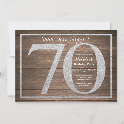 ラスティック サプライズ 70歳の誕生日 招待状 シルバー (正面)