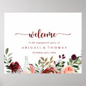 ラスティック サマー フローラルエンゲージメントパーティー ウェルカム ポスター (正面)