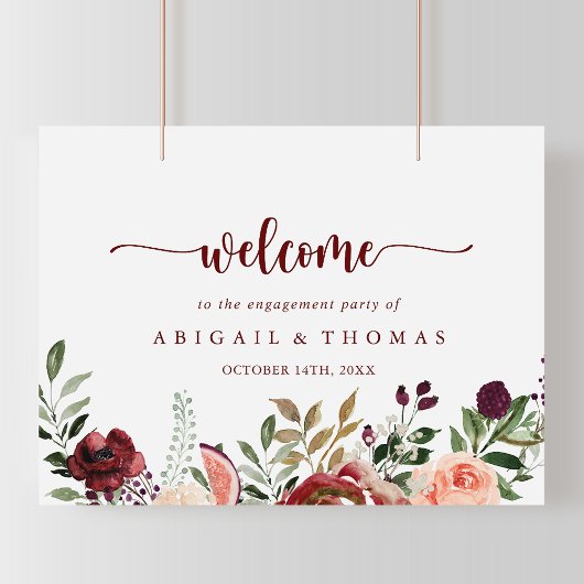 ラスティック サマー フローラルエンゲージメントパーティー ウェルカム ポスター