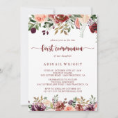 ラスティック サマー フローラル カリグラフィー 初領聖体 招待状 (正面)