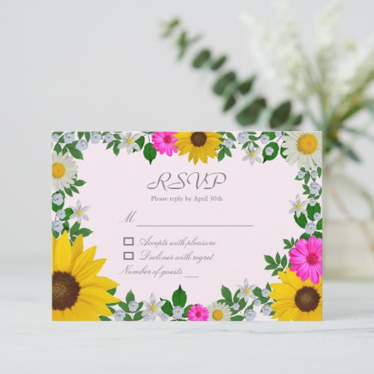 ラスティック サンキライ デイジー フラワーブライダルシャワー 出欠カード (スタンド正面)